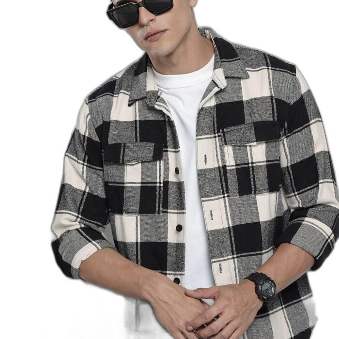 The Indian Garage Co Men's Checkered Regular Fit Shirt (0924-SHBRCH-02-02-Black-L_Black