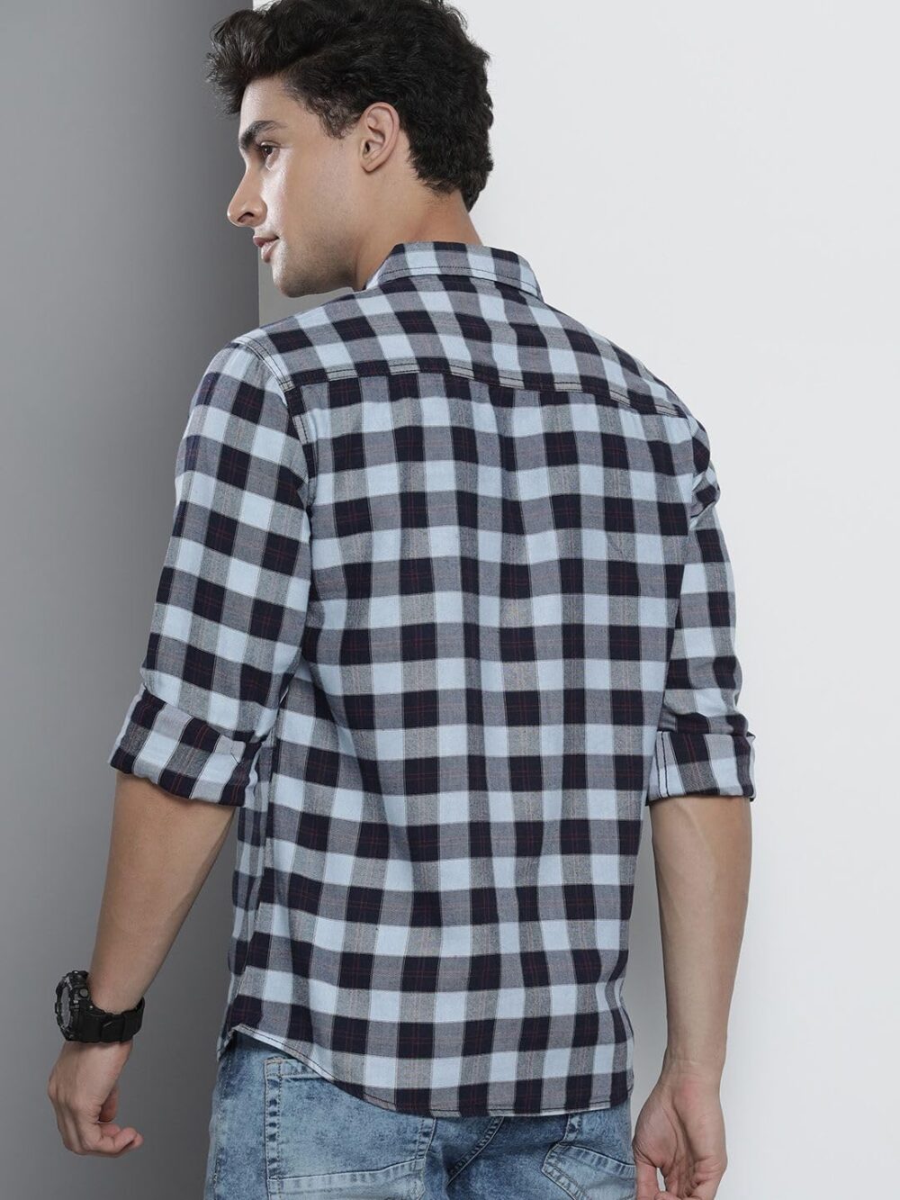 The Indian Garage Co Blue Regular Fit Spread Collar Checkered Long Sleeves Shirt - Image 3