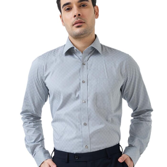 Raymond Men Regular Fit Structure Pattern Pure Cotton Semi Cutaway Collar Full Sleeve Formal Shirt (Size:44)-RMSX12849 Medium Grey