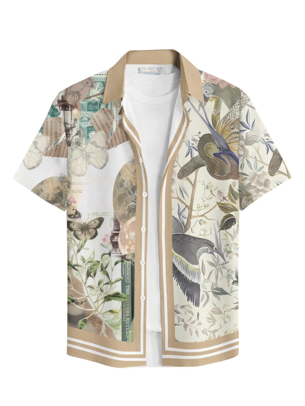 BULLMER Trendy Regular Fit Printed Half Sleeve Shirt for Men Khaki XX-Large