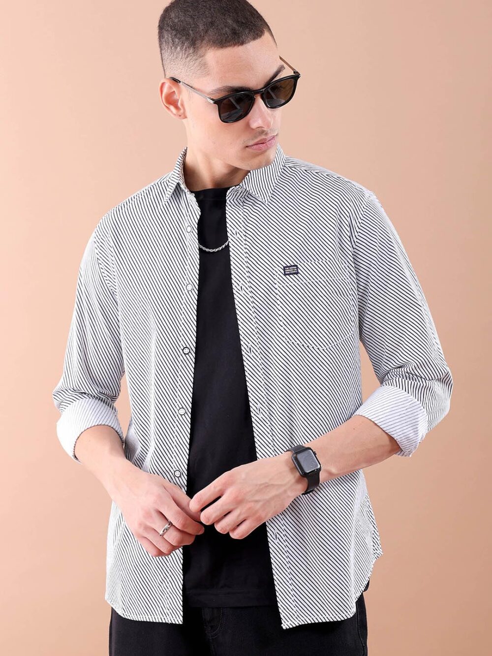 The Indian Garage Co Men's Striped Slim Fit Shirt (1222-SHPPST-03-01_White S) - Image 3