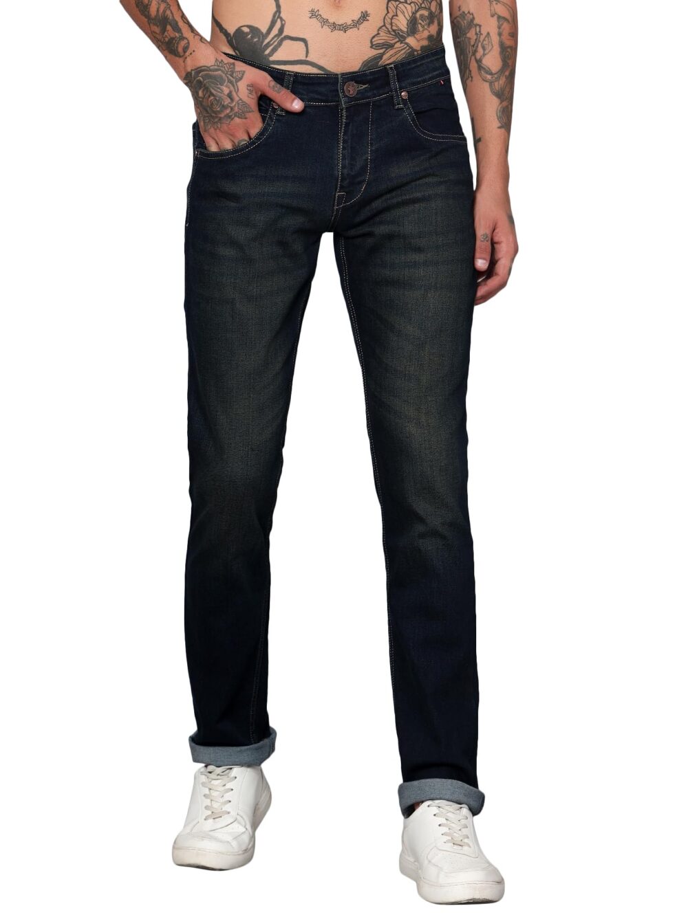 Cantabil Blue Solid Cotton Denim Flat Front Mid Rise Full Length Regular Fit Casual Jeans for Men | Denim for Mens | Mens Full Length Cotton Casual Jeans (MDNM00422_DIRTYEARTH_34)