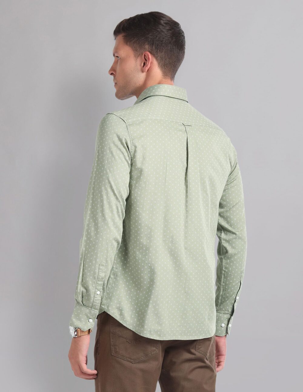 AD by Arvind Geometric Print Dobby Green Shirt - Image 3