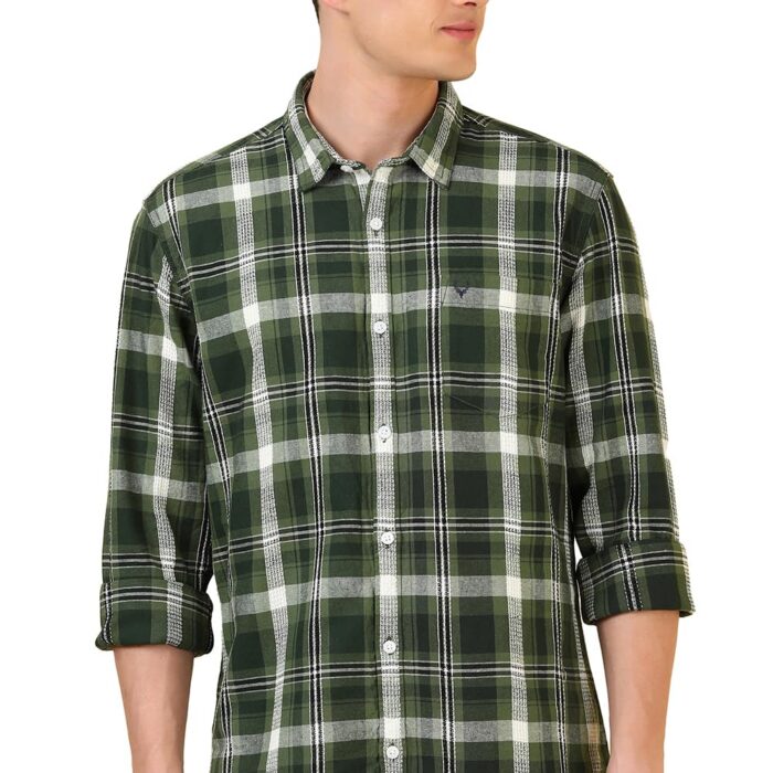 Allen Solly Men's Checkered Regular Fit Shirt (ALSFACUF364366_Olive