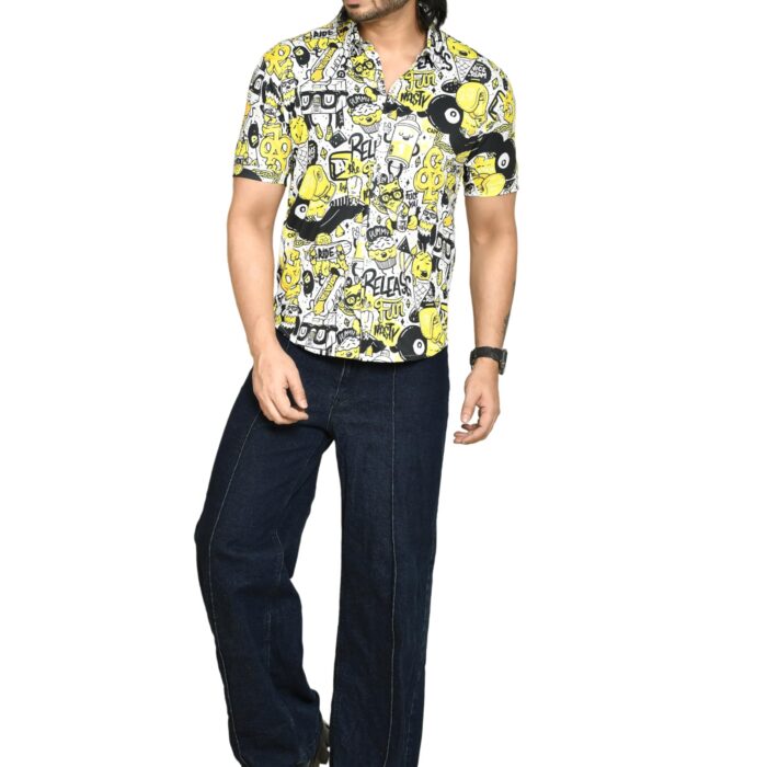 RAPL Regular Fit Casual Pure Microfilament Short Sleeve Digital Printed Shirt for Men I Exotic Print | Perfect Summer Outfit for Everyday Wear - Black and Yellow, Size - S