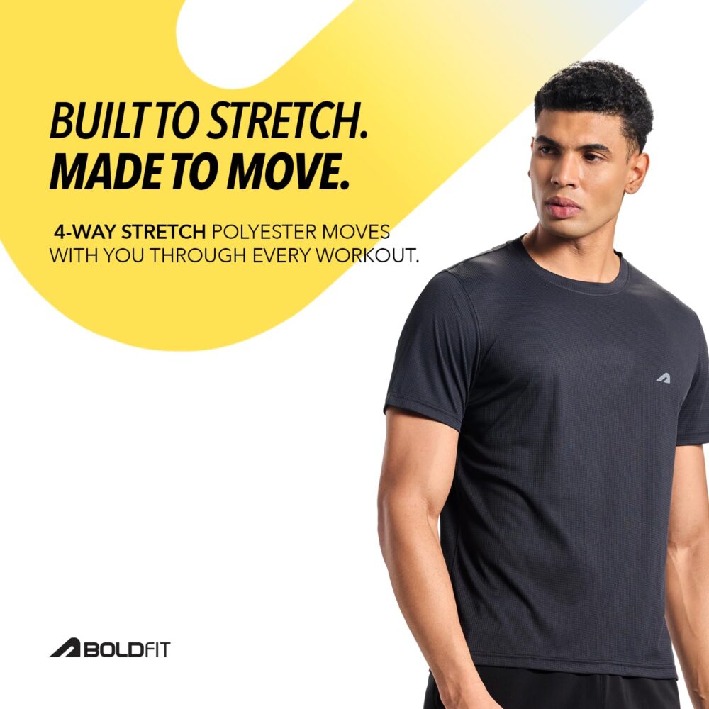 Boldfit Men's Regular Fit T-Shirt (BFTBM3003_Regular fit Gym Dry Tshirt_Black_L - Image 4