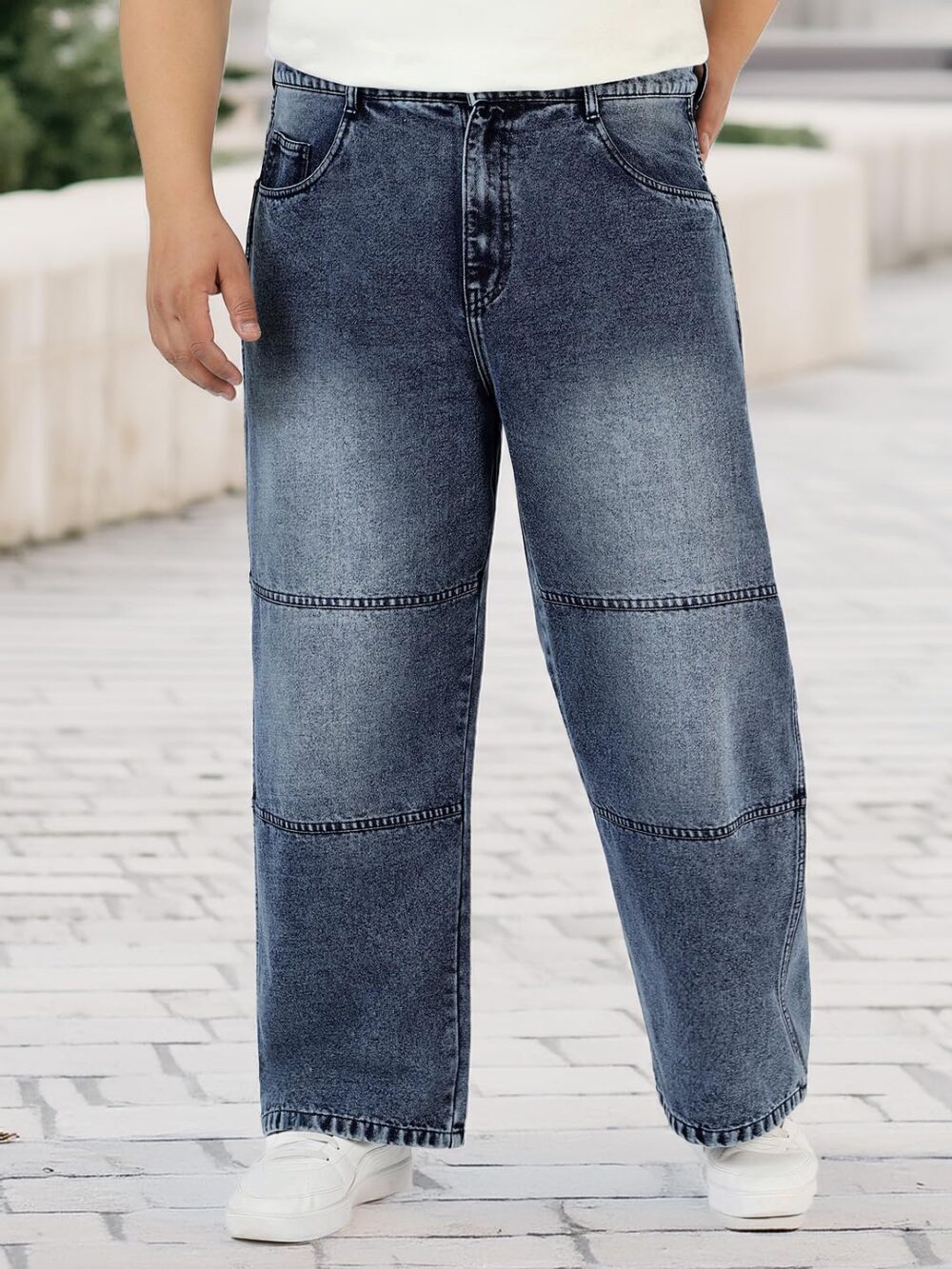 Urbano Plus Men's Blue Loose Baggy Fit Cut and Sew Panelled Jeans Non-Stretchable (plusjeanlosblcnsp-mblue-36) - Image 7