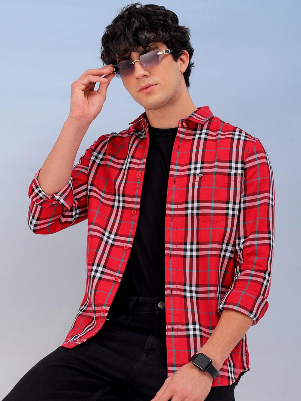 The Indian Garage Co Men's Cotton Slim Fit Shirt (1223-SHCHYD-05-01-Red-L_Red, Large - Image 7