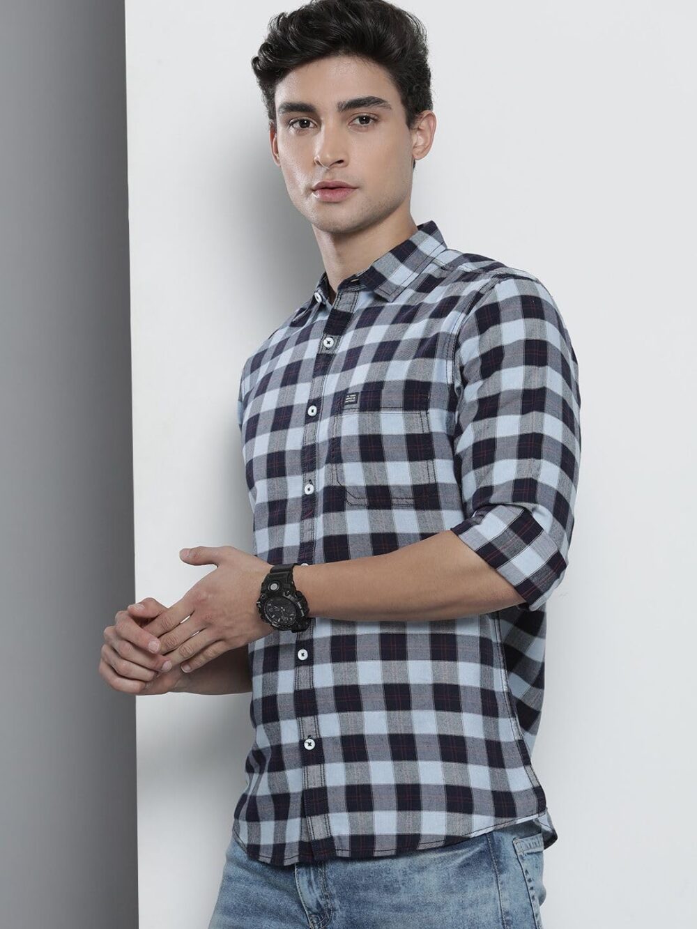 The Indian Garage Co Blue Regular Fit Spread Collar Checkered Long Sleeves Shirt - Image 2