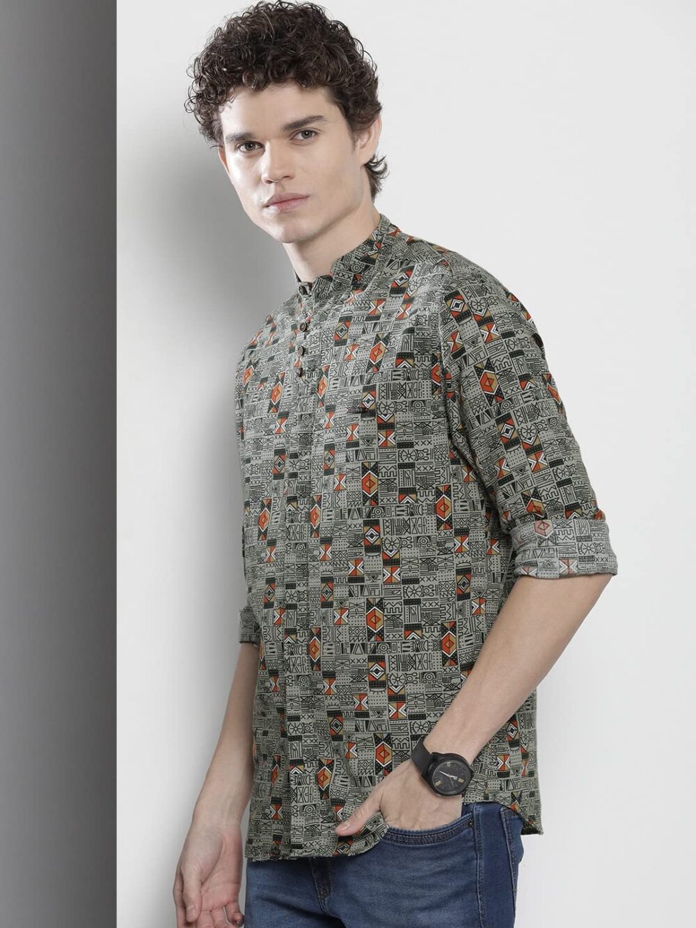 The Indian Garage Co Men's Slim Fit Shirt (0422-SHIN224-01_Green S) - Image 3