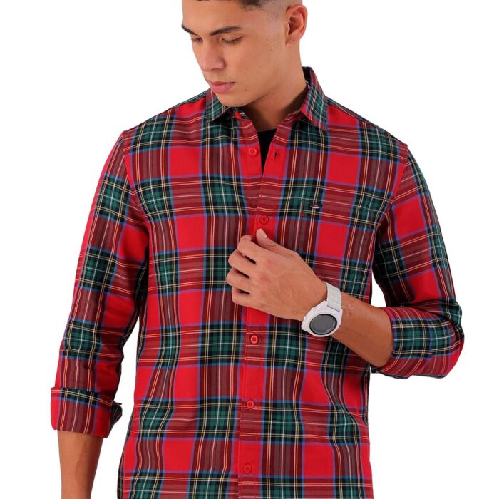 The Indian Garage Co Men's Slim Fit Shirt (1223-SHCHYD-08-02-Red-L_Red