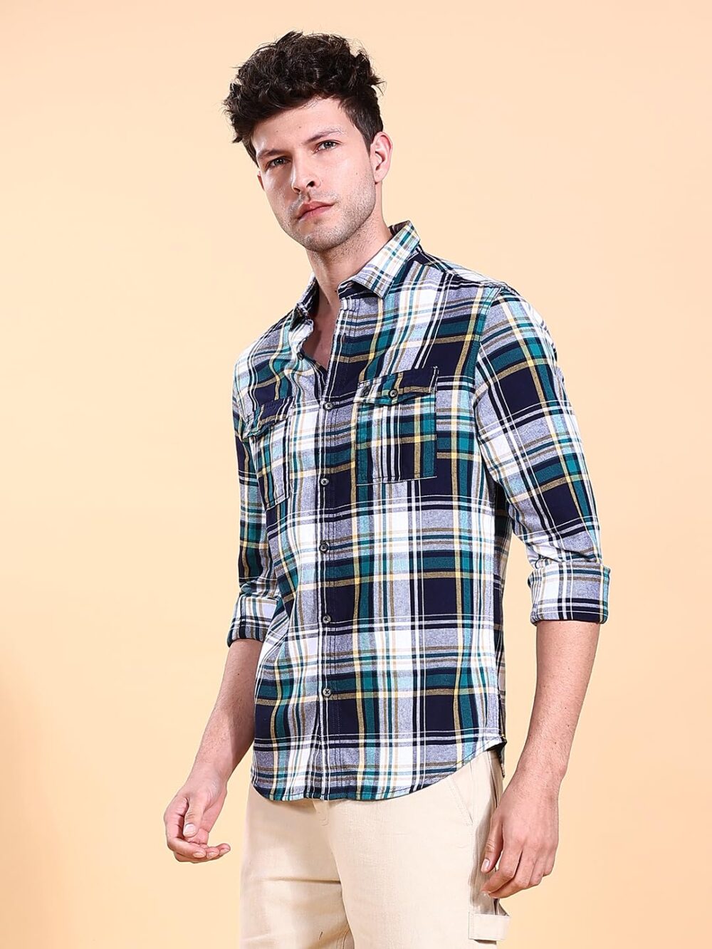 The Indian Garage Co Men's Checkered Regular Fit Shirt (0123-SHYDCH-41-02_Green M) - Image 3