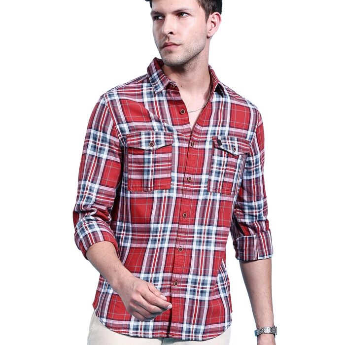 The Indian Garage Co Men's Checkered Regular Fit Shirt (0123-SHYDCH-42-02_Red S)