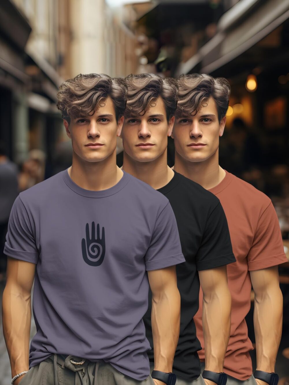 BULLMER Trendy Printed Cotton Blend Crew Neck/Round Neck Half Sleeve Regular Fit Tshirt for Men - Pack of 3_Purple / Black/Brick_Large - Image 9