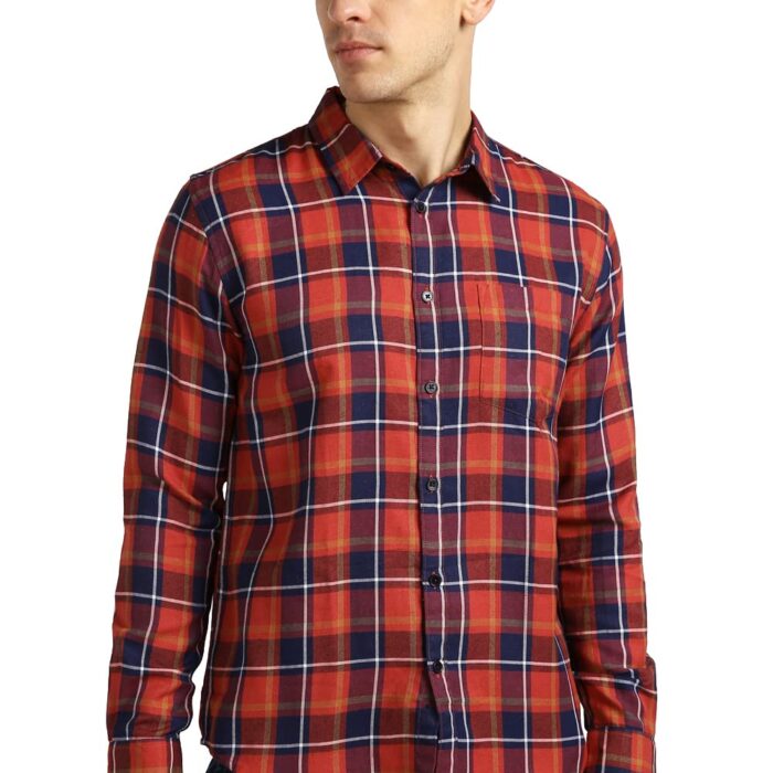 Urbano Fashion Men's Orange Cotton Full Sleeve Slim Fit Casual Checkered Shirt (panshirtch-292-rust-s)