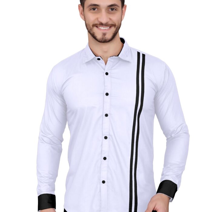XOMLAXO Classic Men's Long Sleeve Casual Shirt - Regular Fit, Solid Design, 80% Cotton 20% Polyester Blend, Classic Collar (A_M_7678693_White_L)
