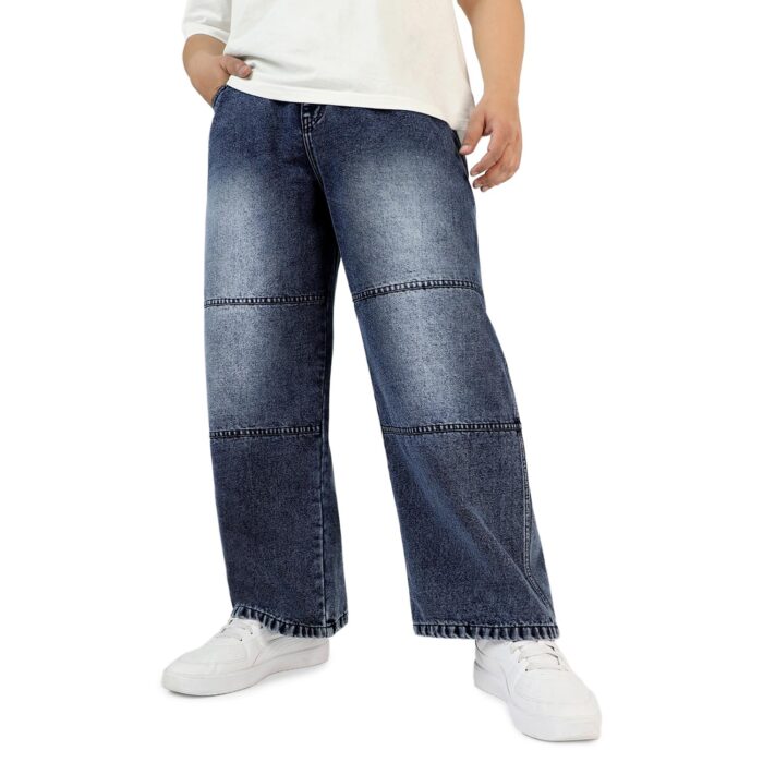 Urbano Plus Men's Blue Loose Baggy Fit Cut and Sew Panelled Jeans Non-Stretchable (plusjeanlosblcnsp-mblue-36)