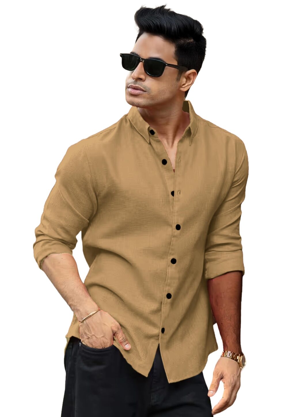 Zens & Mens Premium Linen Casual Full Sleeve Shirt for Man (in, Alpha, L, Regular, Cream)