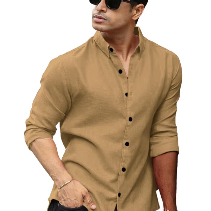 Zens & Mens Premium Linen Casual Full Sleeve Shirt for Man (in, Alpha, L, Regular, Cream)