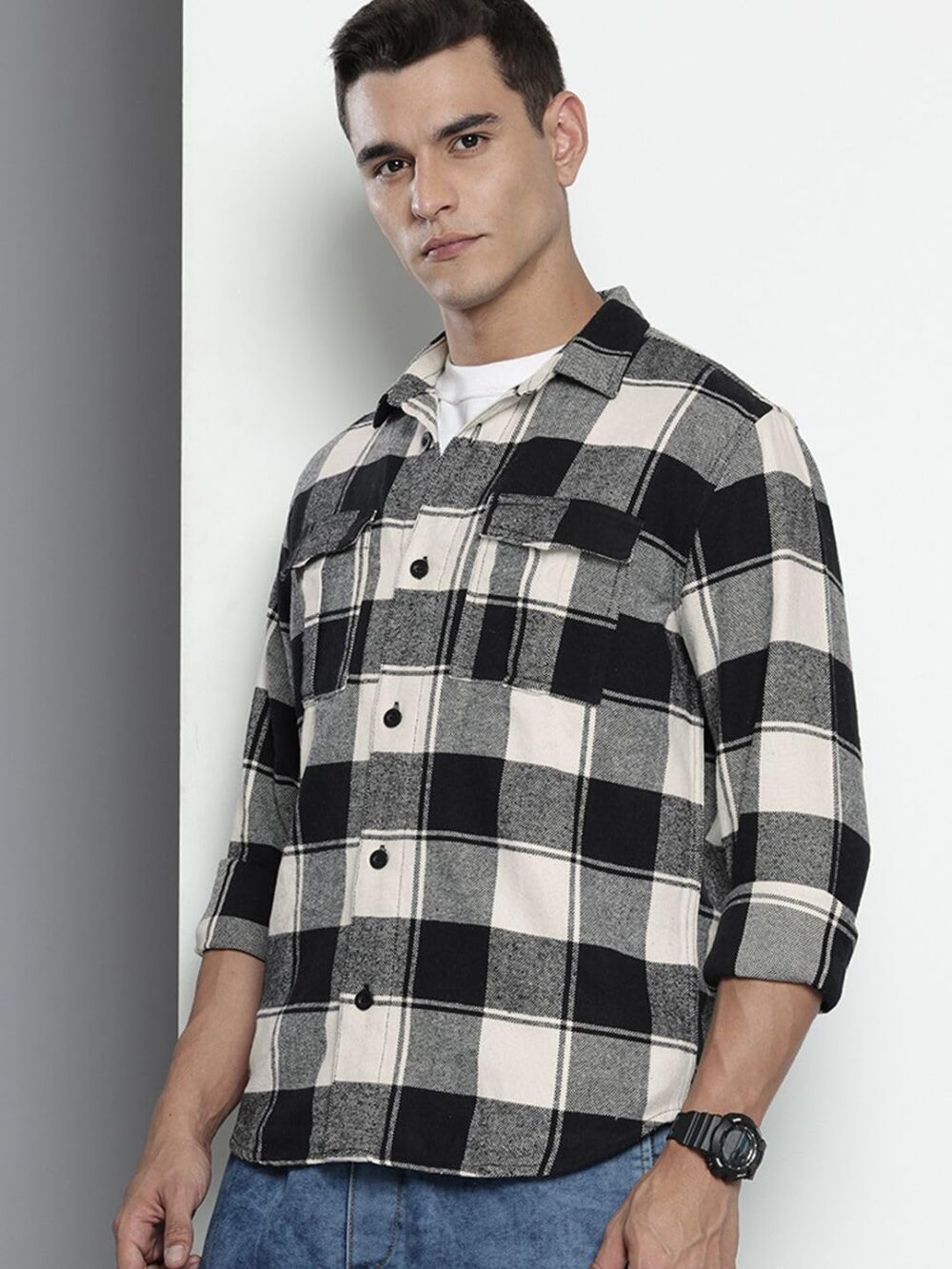 The Indian Garage Co Men's Checkered Regular Fit Shirt (0924-SHBRCH-02-02-Black-L_Black - Image 3