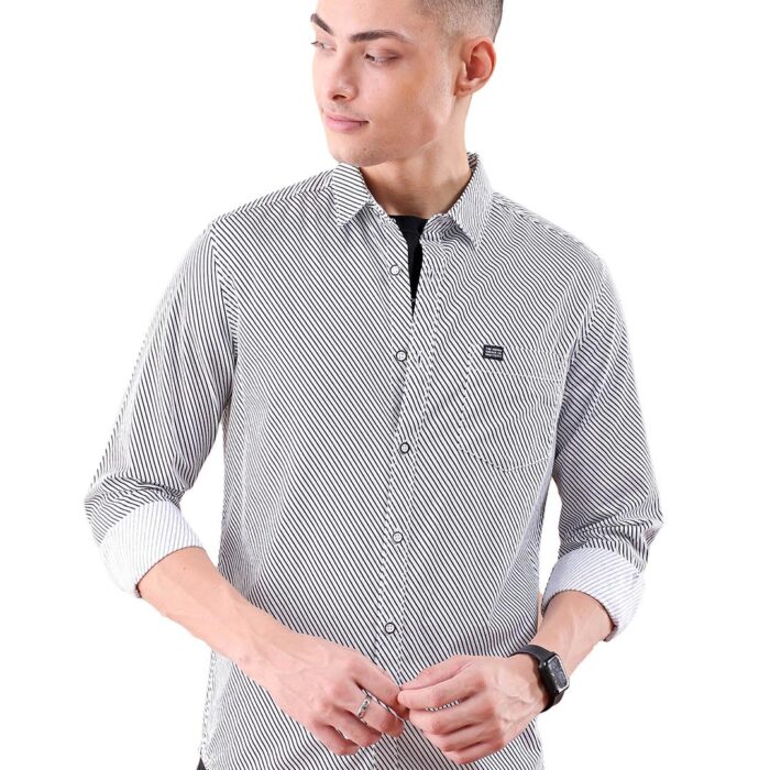 The Indian Garage Co Men's Striped Slim Fit Shirt (1222-SHPPST-03-01_White S)
