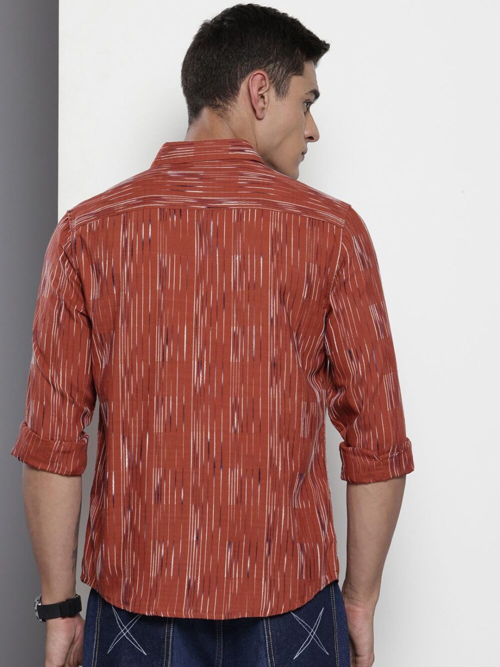 The Indian Garage Co Men Slim Fit Striped Casual Shirt (Rust_XL) - Image 4