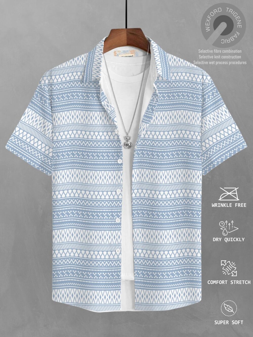 BULLMER Cotton Trendy Regular Fit Printed Causal Shirt For Men - Pack Of 1 Light Blue Large - Image 2