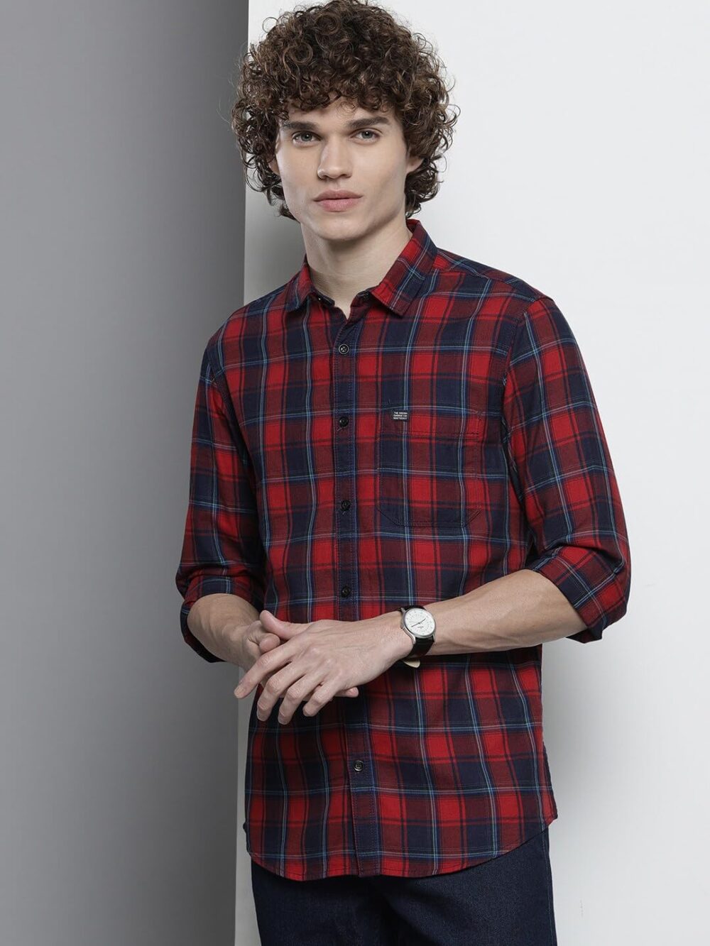 The Indian Garage Co Men's Checkered Slim Fit Shirt (1121-SH125-16_Red & Navy L) - Image 3