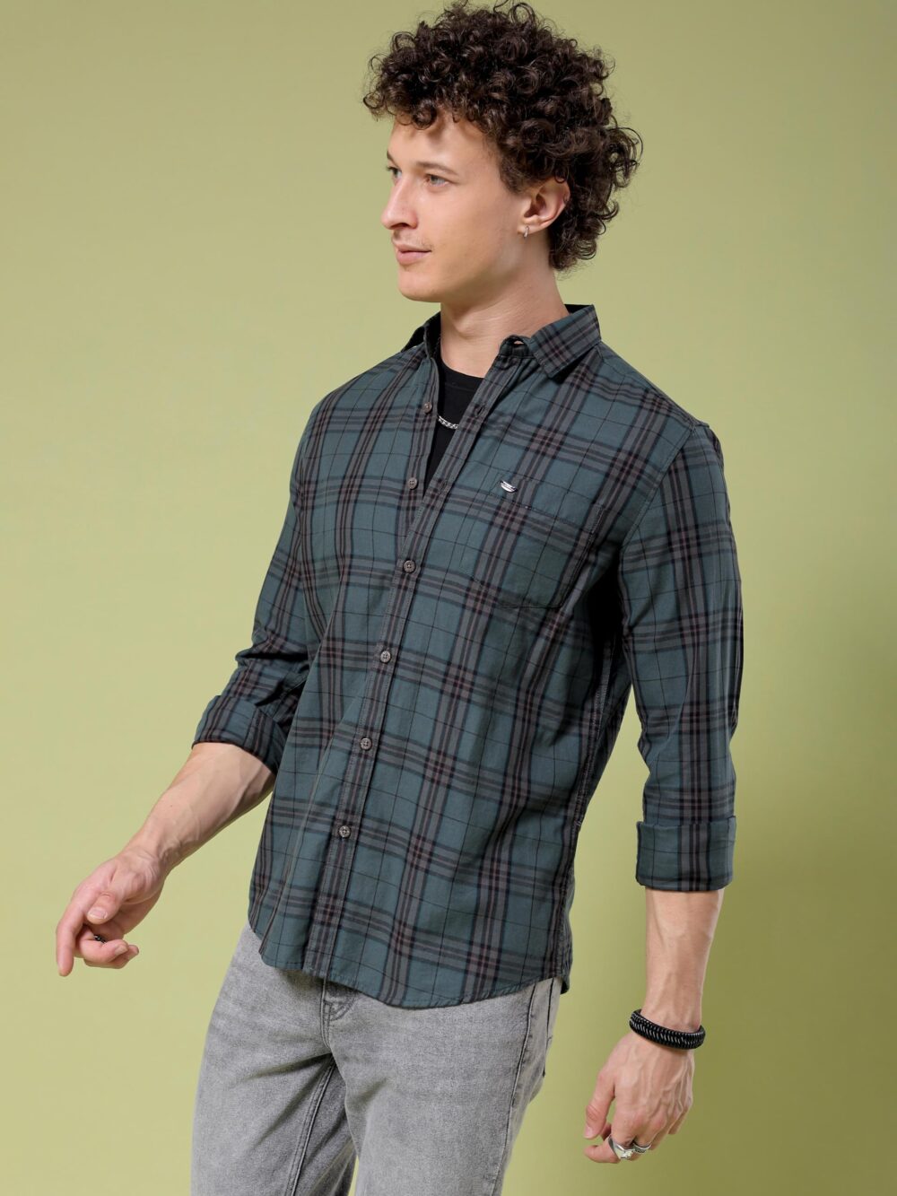 The Indian Garage Co Men's Slim Fit Shirt (0923-SHCHYD-17-01_Green - Image 3