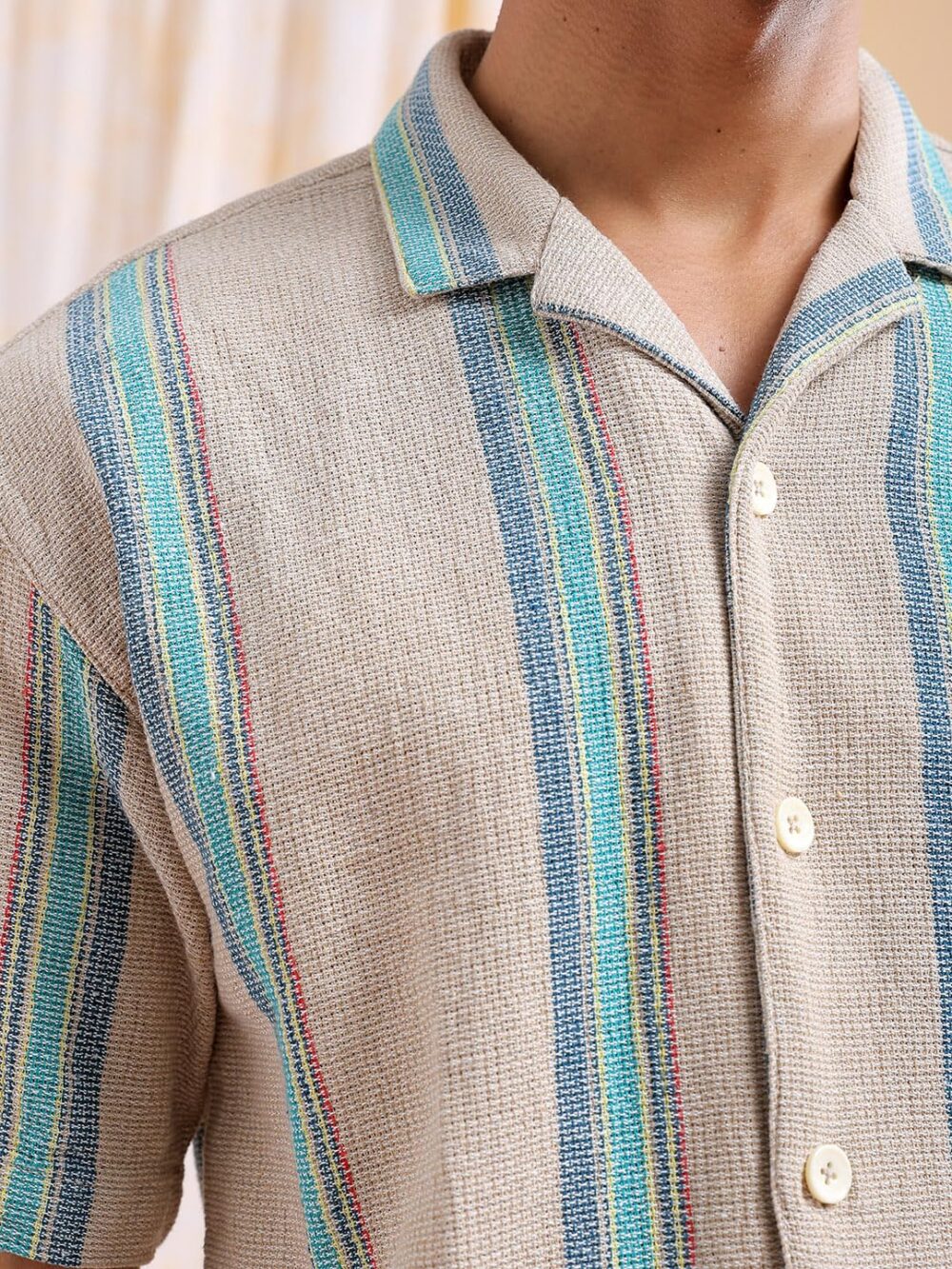 The Indian Garage Co Men's Cotton Relaxed Fit Shirt (0923-SHMKRS-08-01_Off White, Large - Image 5