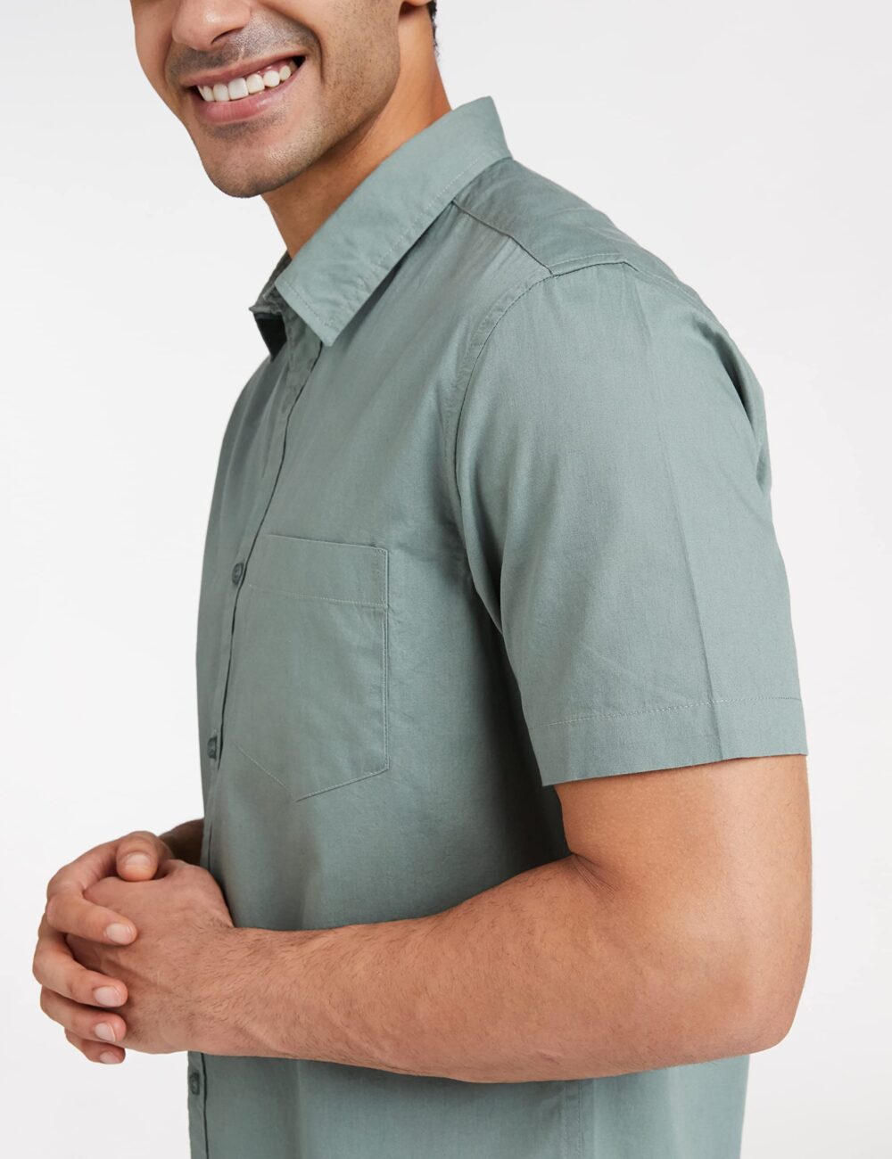 Amazon Brand - Symbol Men's Cotton Shirt | Casual | Plain | Half Sleeve - Regular Fit (Available in Plus Size) (Granite Green_L) - Image 6