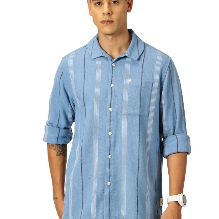 Thomas Scott Men Cotton Blend Full Sleeves Loose Fit Casual Shirt (Blue, XL)
