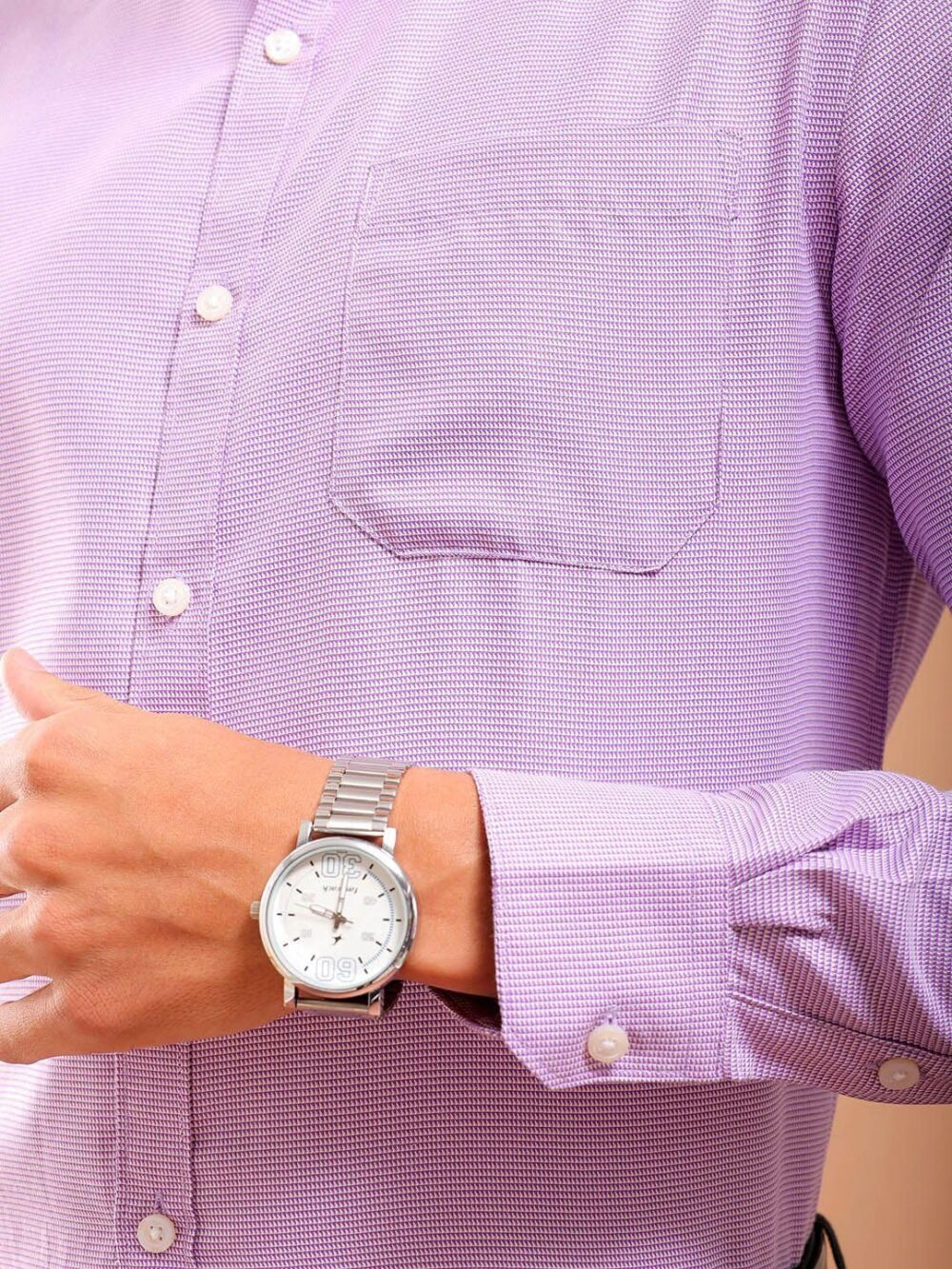 The Indian Garage Co Men Slim Fit Solid Formal Shirt (Purple_S) - Image 7