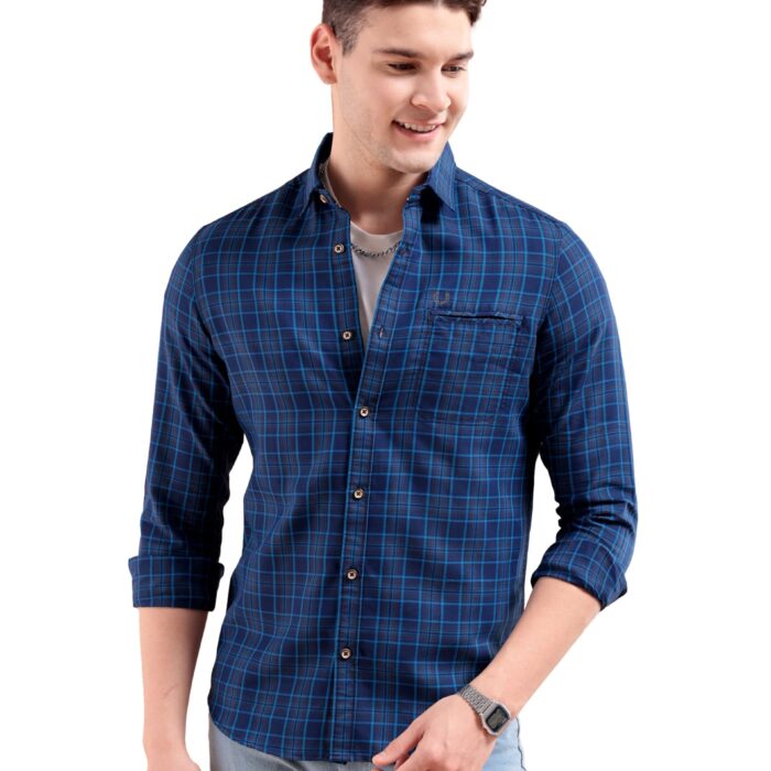 The Indian Garage Co Men's Slim Shirt (1119-SH26-05-Navy & Blue_Navy Extra Large)