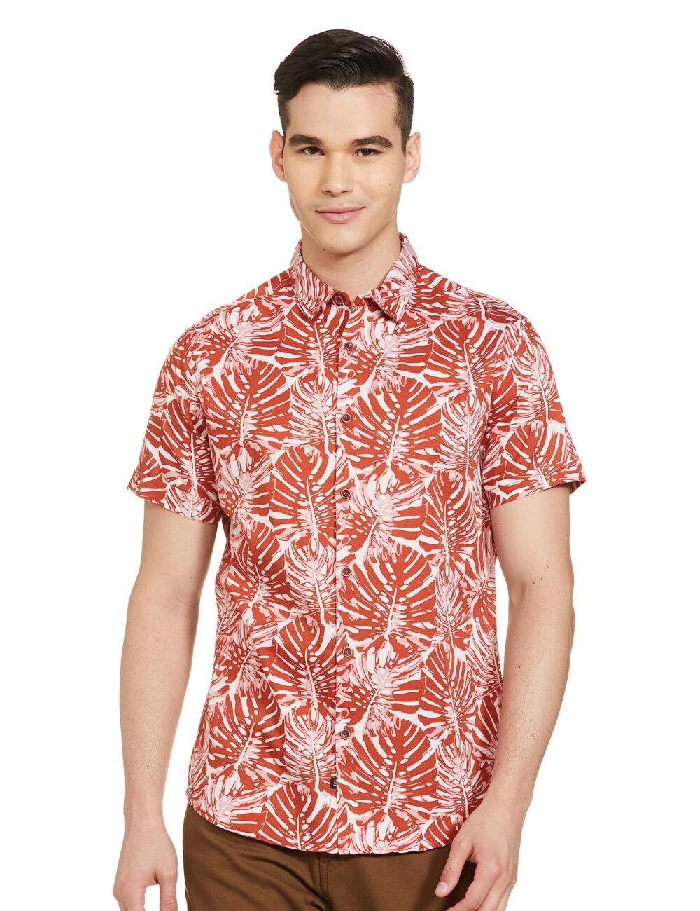 The Indian Garage Co Men's Slim Fit Shirt (0422-SH179-01_Rust S)