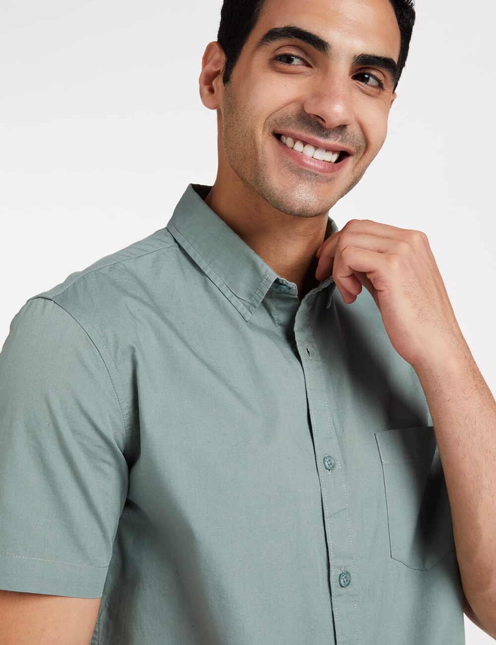 Amazon Brand - Symbol Men's Cotton Shirt | Casual | Plain | Half Sleeve - Regular Fit (Available in Plus Size) (Granite Green_L) - Image 7