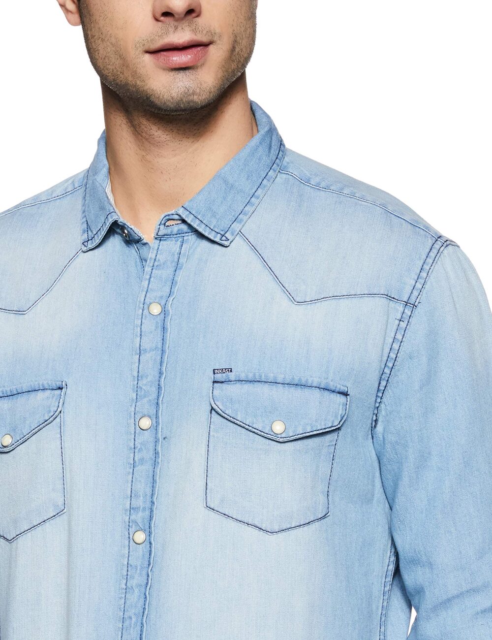 Amazon Brand - Symbol Men's Cotton Slim Fit Denim Shirt( INK-SH-103C_Blue 2_XL ) - Image 5