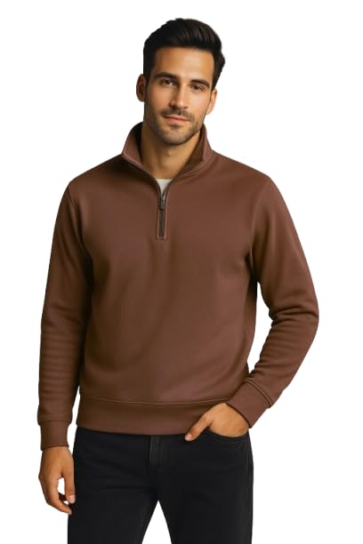 QUTUN Half Zipper Solid Sweatshirt for Men Coffee