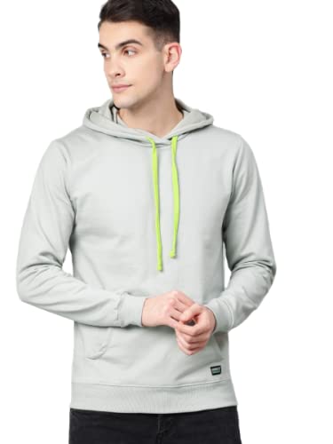 ANTIMATTER Men's Fleece Overhead Hooded Neck Sweatshirt (Grey, Neon, Large)