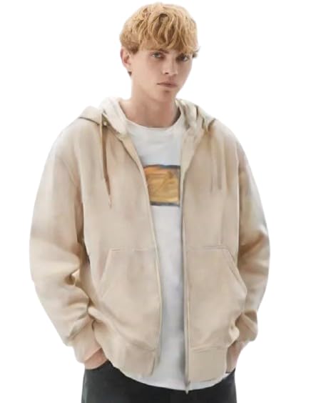 A to Z CREATION Men's Full Sleeve Zip-Through Hoodie | Jacket for Men | Breathable, Solid Color Hooded Jacket with Front Zipper Closure_Beige_M