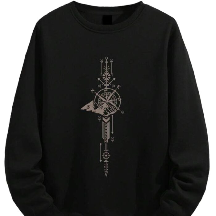 TAGAS Men's Fleece Year Round Replenishable Round Neck Regular Fit Sweatshirt (MSS-1-COMPASS-BLACK- Black_XL)