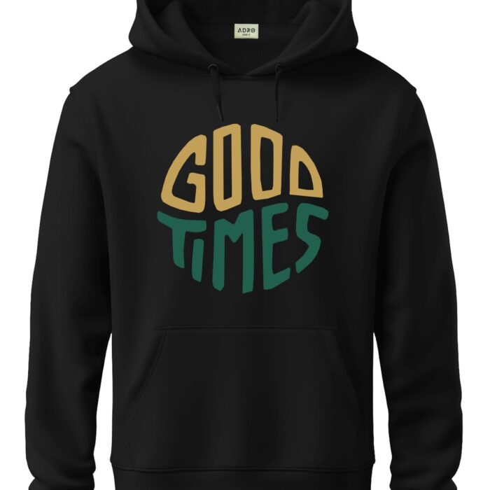 ADRO Men's Cotton Neck Hooded Sweatshirt (H24-TIME-BL_Black