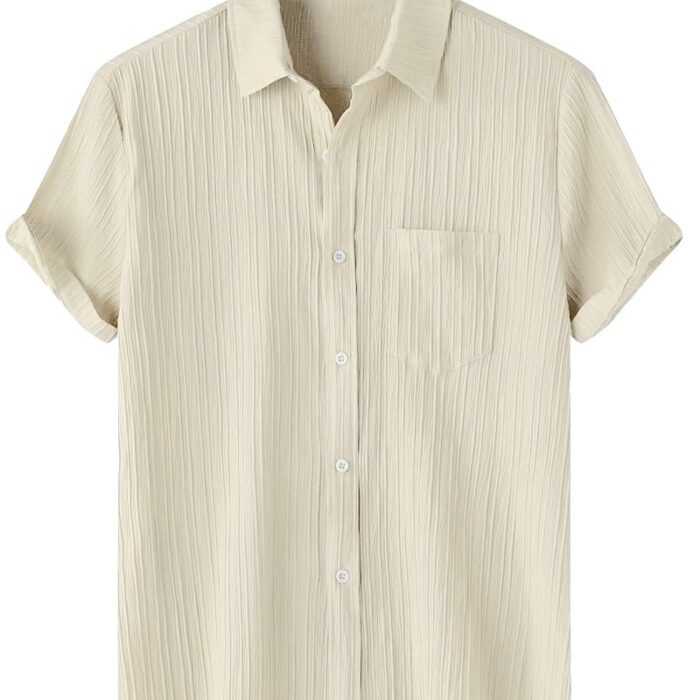 TAGDO® Men's Casual Shirts |Half Sleeve|Line Textured|Solid Regular Fit Shirt (Sugar-Shirt-5182-Off White-XXL)