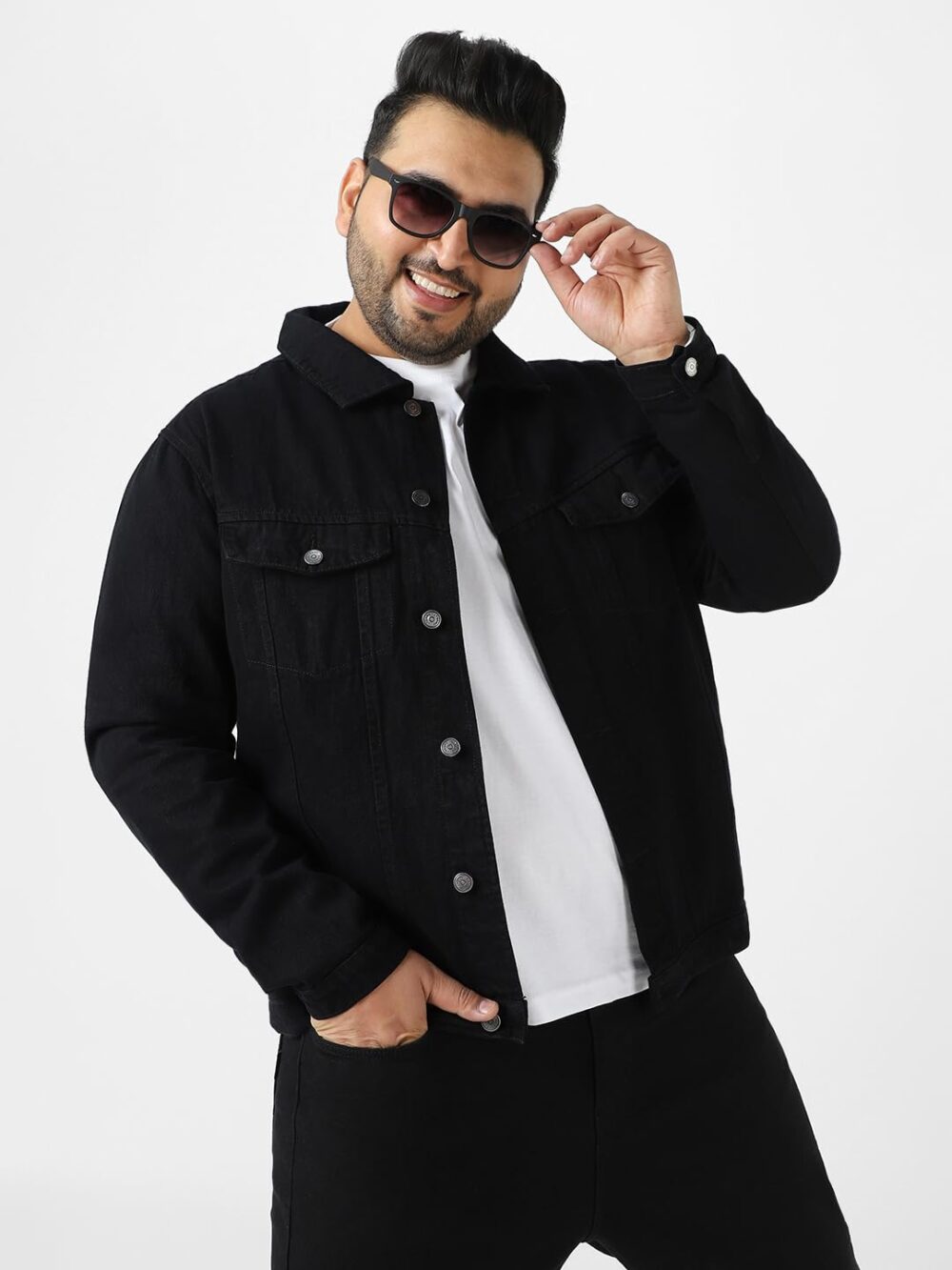 Urbano Plus Men's Black Regular Fit Washed Full Sleeve Denim Jacket (plusjaktp-denim-black-4xl) - Image 6