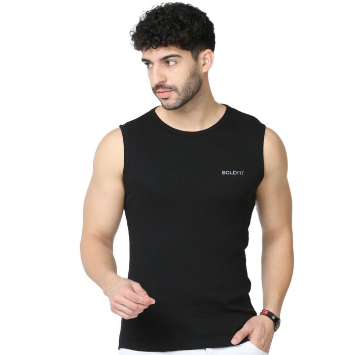 Boldfit Men's Regular Fit SleevelessVestBlack-L_Black