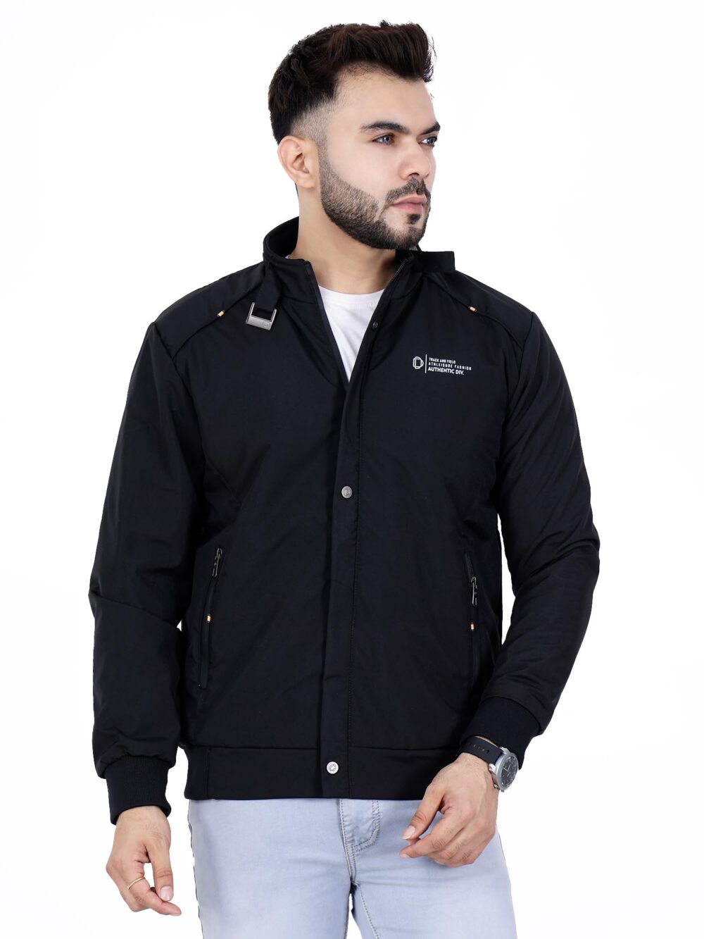 Dolllar Jackets for Men Stylish latest Casual Zipper Bomber Winter Jacket Full Sleeve Water Resistant Jacket for Men Non Reversible Black