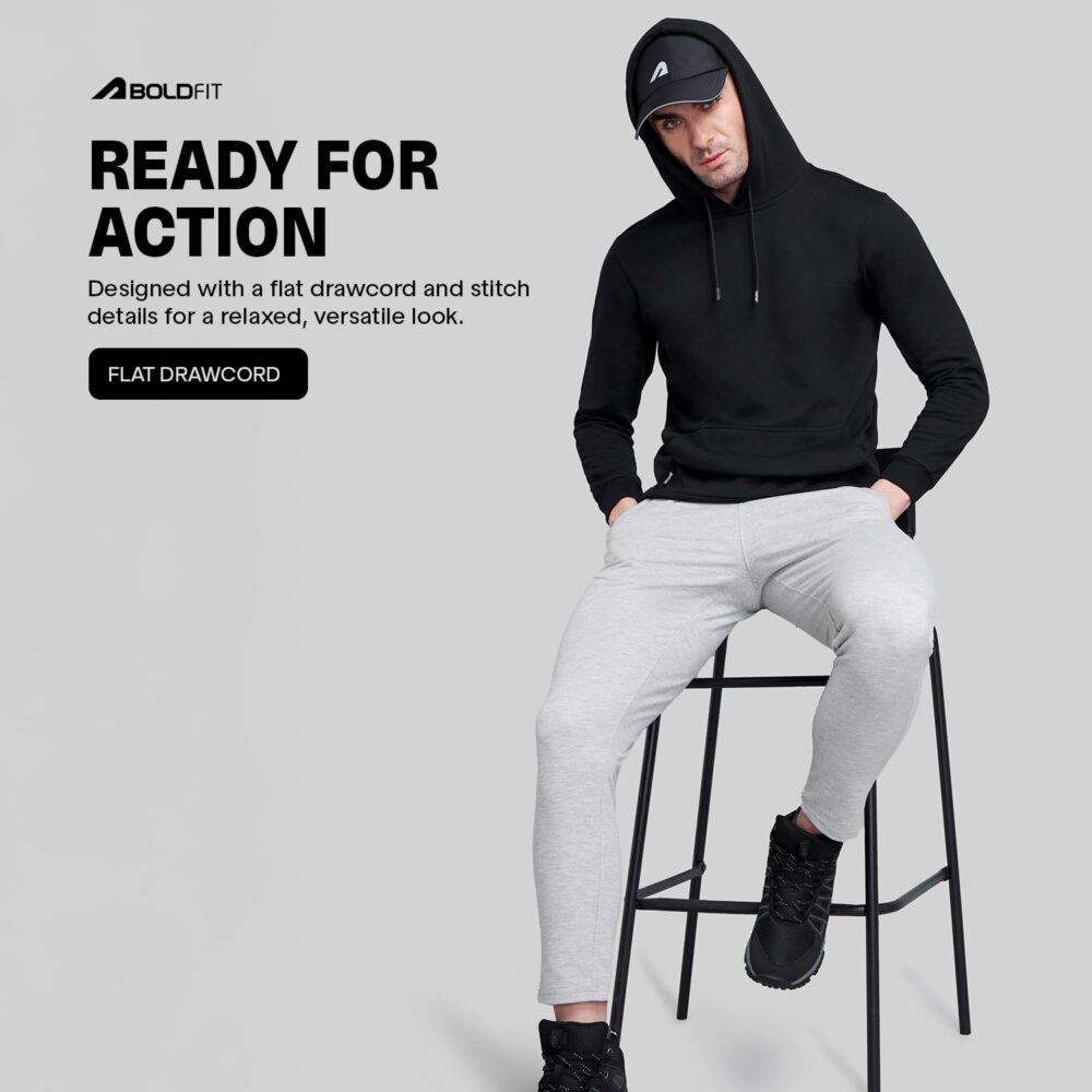 Boldfit Men s Stylish Cotton Branded Tailored Fit Hoodies Sweatshirt for Running, Gym Warm Travel Hoodies Pullover Hoodies for Men & Boys Terry - Black Medium - Image 2