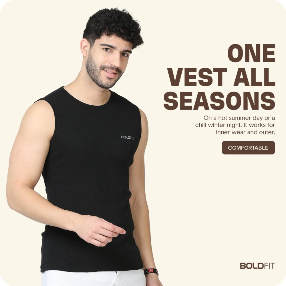 Boldfit Men's Regular Fit SleevelessVestBlack-L_Black - Image 6