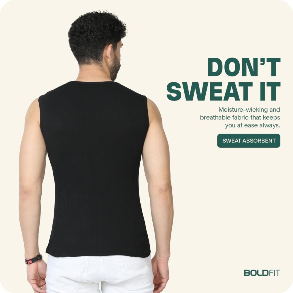 Boldfit Men's Regular Fit SleevelessVestBlack-L_Black - Image 2
