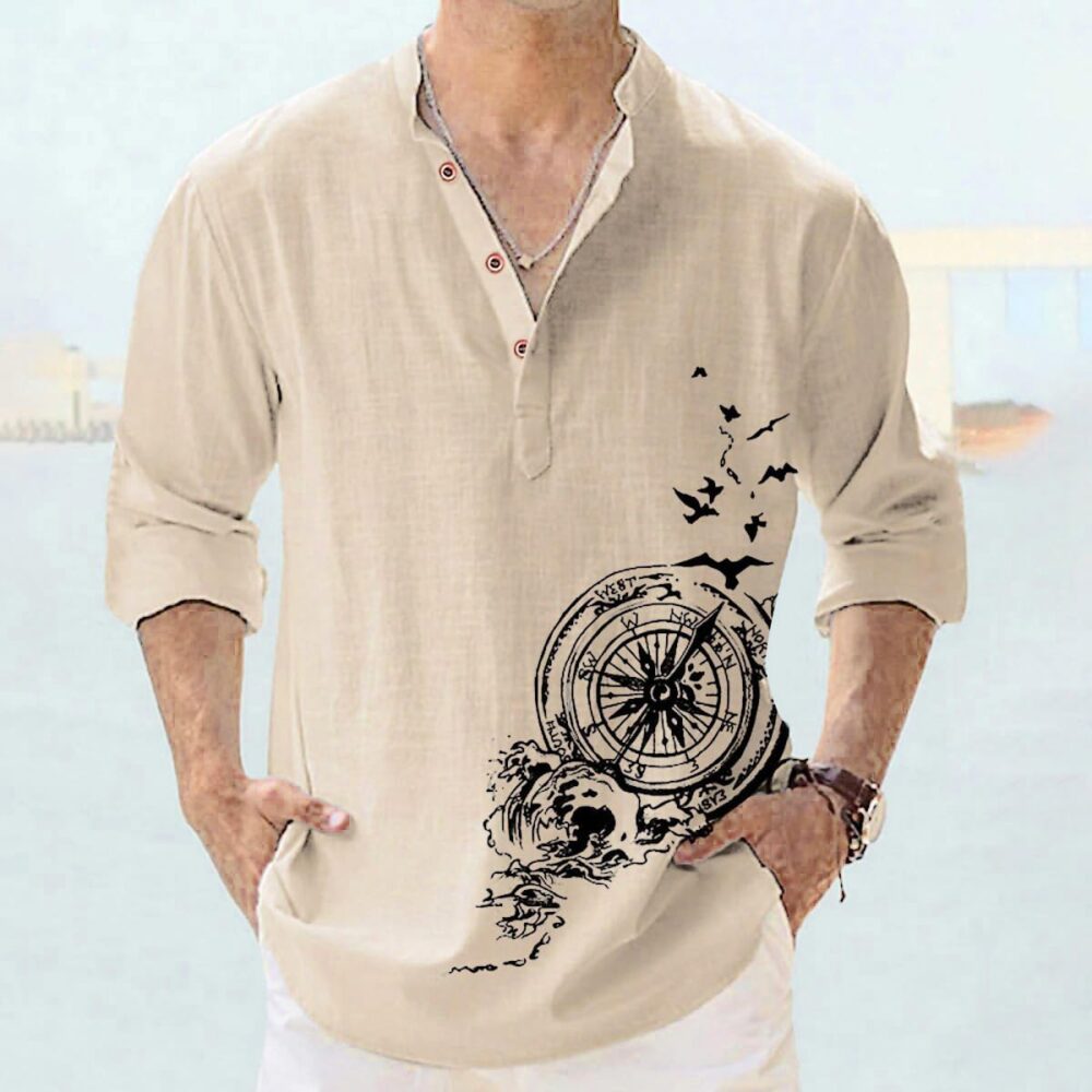DEELMO Men's Cotton Blend Mandarin Collar Regular Fit Full Sleeve Casual Short Kurta, Beige, S - Image 6
